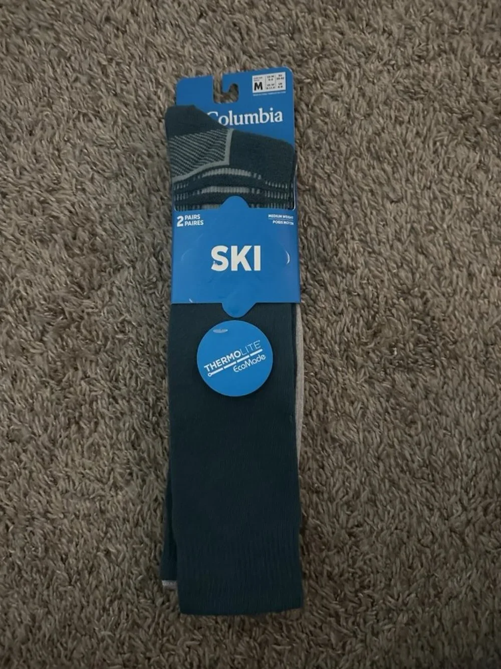 Columbia Thermolite EcoMade Over-the-Calf Ski Socks Medium 2 Pairs Of Socks